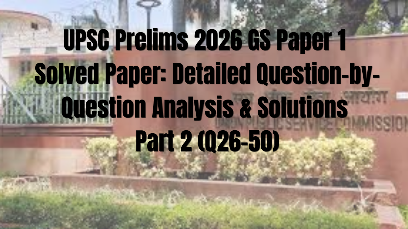 UPSC Prelims 2026 GS Paper 1 Solved Paper: Detailed Question-by-Question Analysis & Solutions (Part 2, Q26–50)